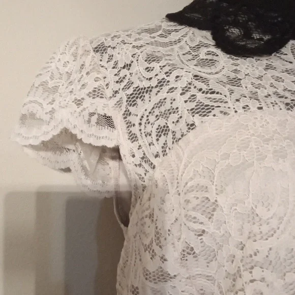 Betsy Johnson Ivory and Black Lace Dress with Collar Size 14 - Picture 4 of 12